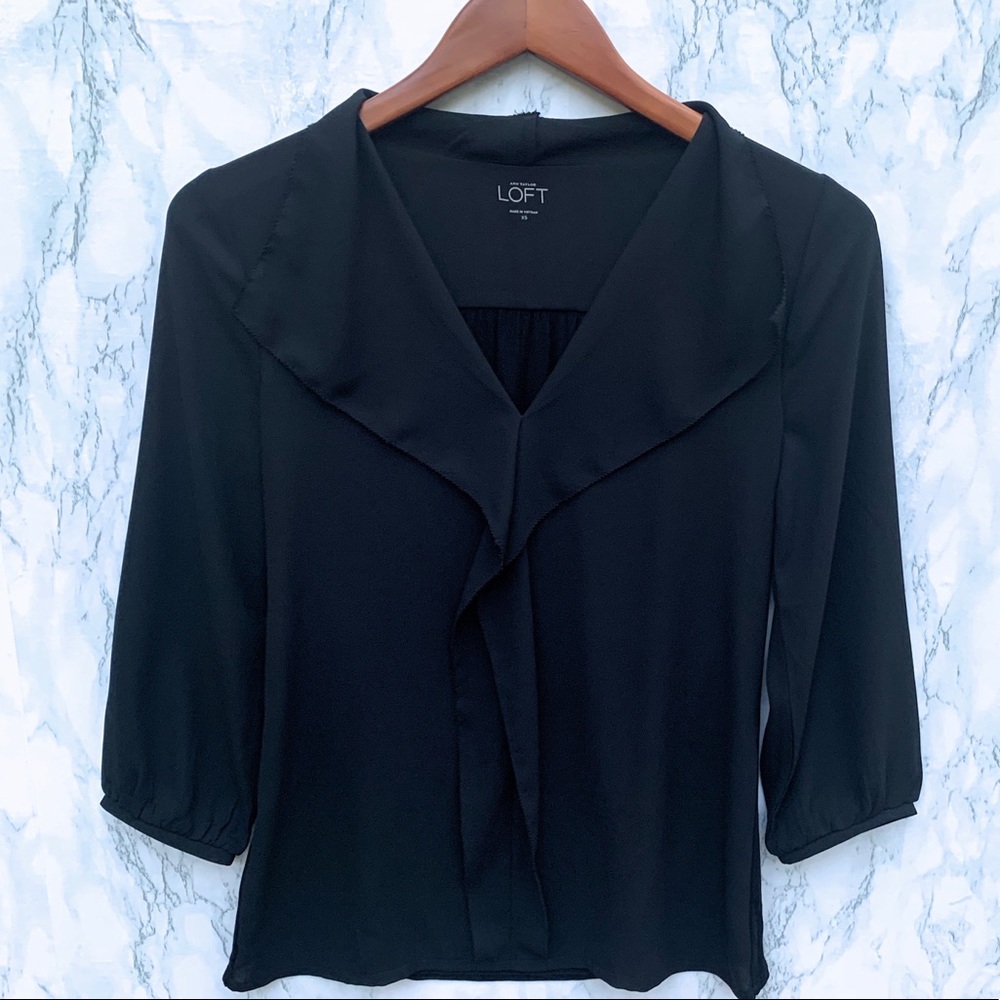 Ann Taylor LOFT black ruffle blouse XS